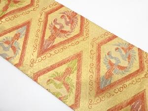 アンティーク　佐賀錦　菱に向かい鶴模様織り出し袋帯（着用可）